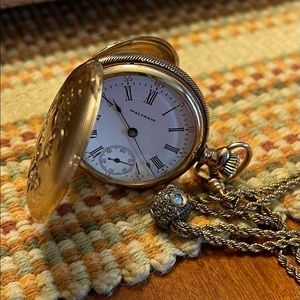WALTHAM pocket watch 14k gold and chain